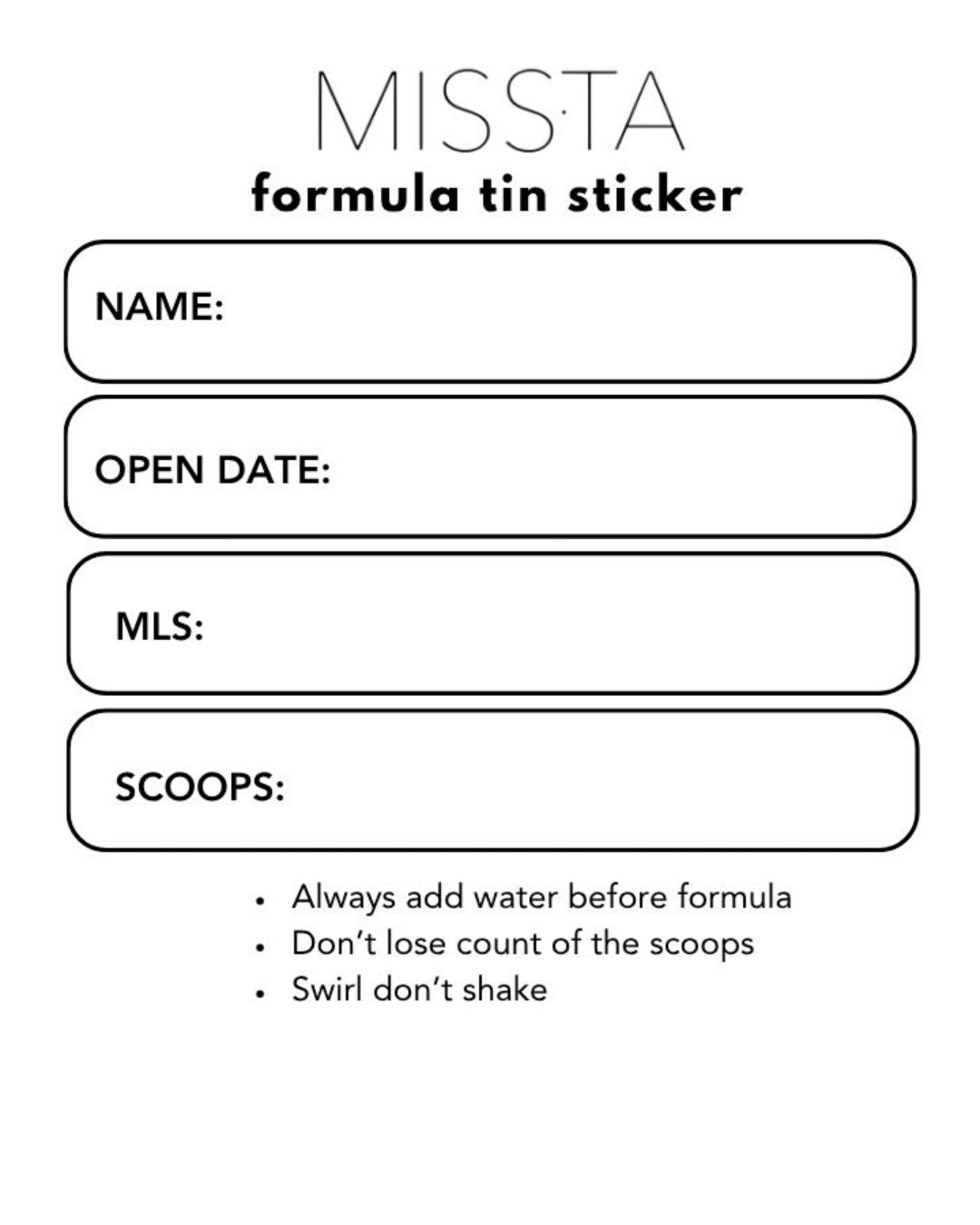 Formula Tin Stickers - Missta